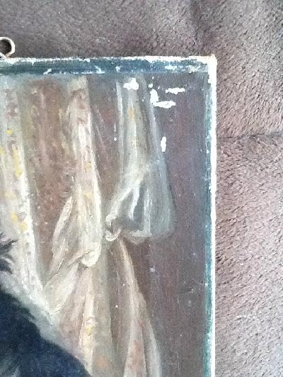 Antique Oil on Canvas - Dog Looking Out of Window