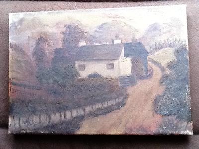 W.H. Capel - Two Old Primitive Oil Paintings, Sheep and Cottages 1908 & 12