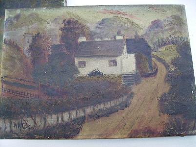 W.H. Capel - Two Old Primitive Oil Paintings, Sheep and Cottages 1908 & 12