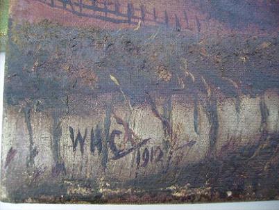 W.H. Capel - Two Old Primitive Oil Paintings, Sheep and Cottages 1908 & 12