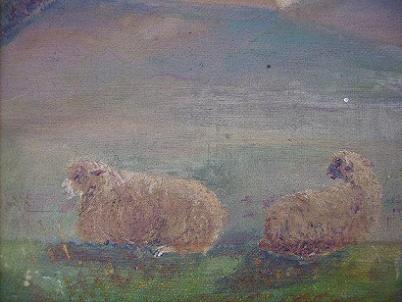 W.H. Capel - Two Old Primitive Oil Paintings, Sheep and Cottages 1908 & 12