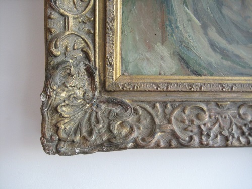 20th Century Ornately Framed Woman & Cat Painting - Oil on Canvas