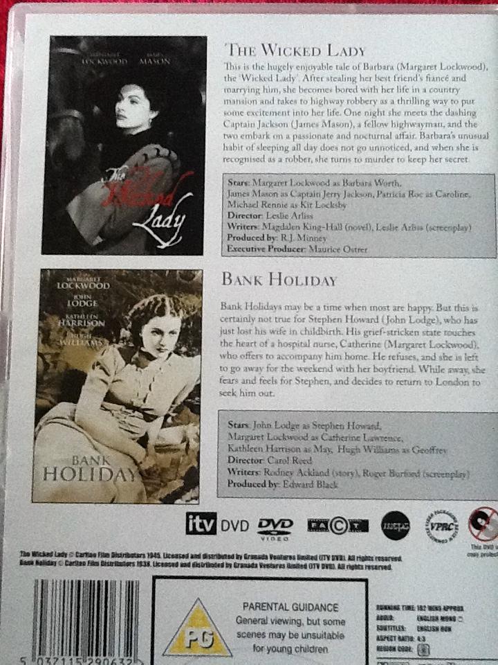 margaret lockwood wicked lady and bank holiday uk 2 dvd set
